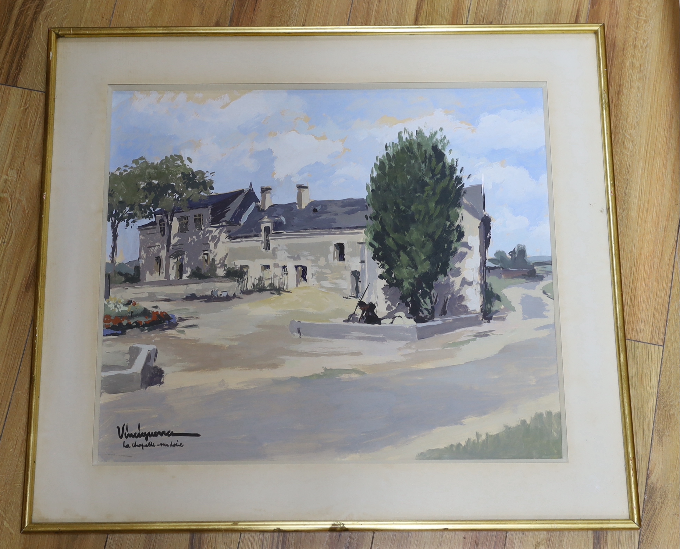 Vincenzo Vinciguerra (b.1922), gouache, 'La Chapelle sur Loire', signed, 48 x 56cm